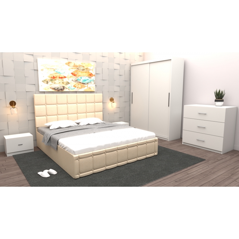 Dormitor Regal cu Pat Tapitat Crem...