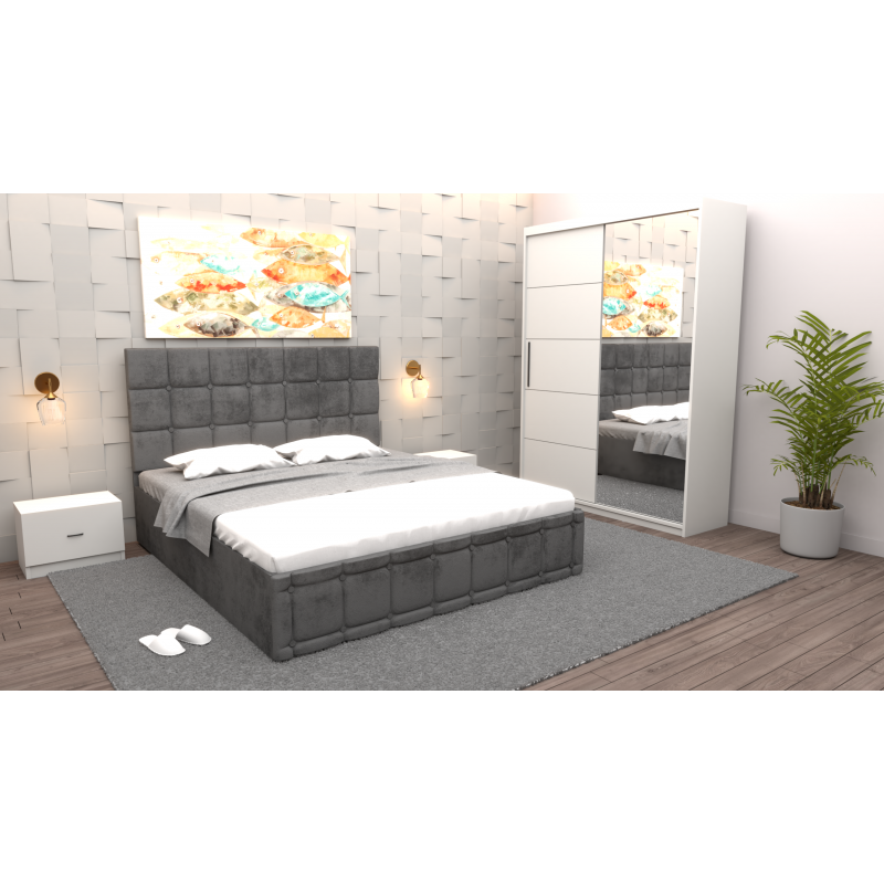 Dormitor Regal cu Pat Tapitat Gri...