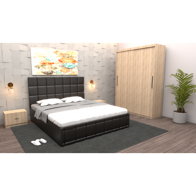 Dormitor Regal cu Pat Tapitat Negru...