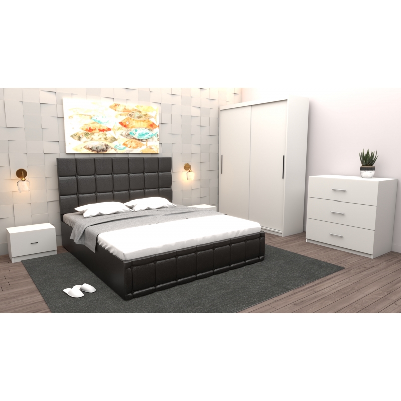 Dormitor Regal cu Pat Tapitat Negru...