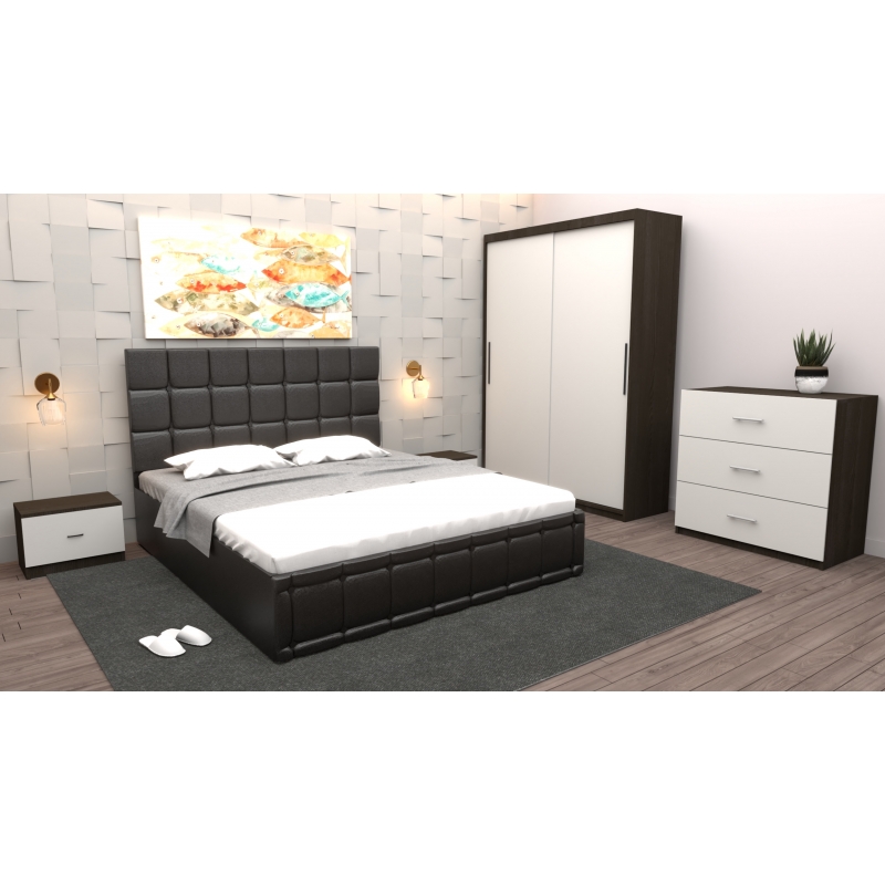 Dormitor Regal cu Pat Tapitat Negru...