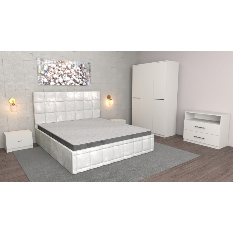 Dormitor Regal Alb cu Comoda Alba,...