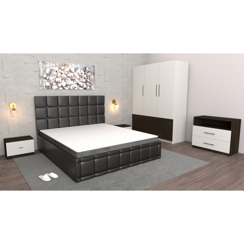 Dormitor Regal Negru Wenge cu Comoda...