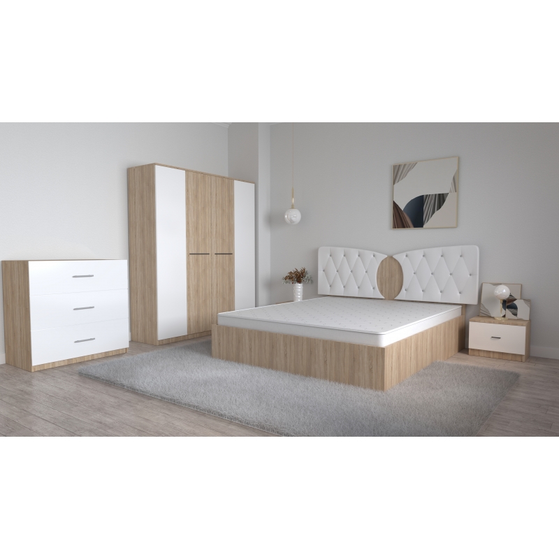 Dormitor Kent Sonoma Alb cu Pat...