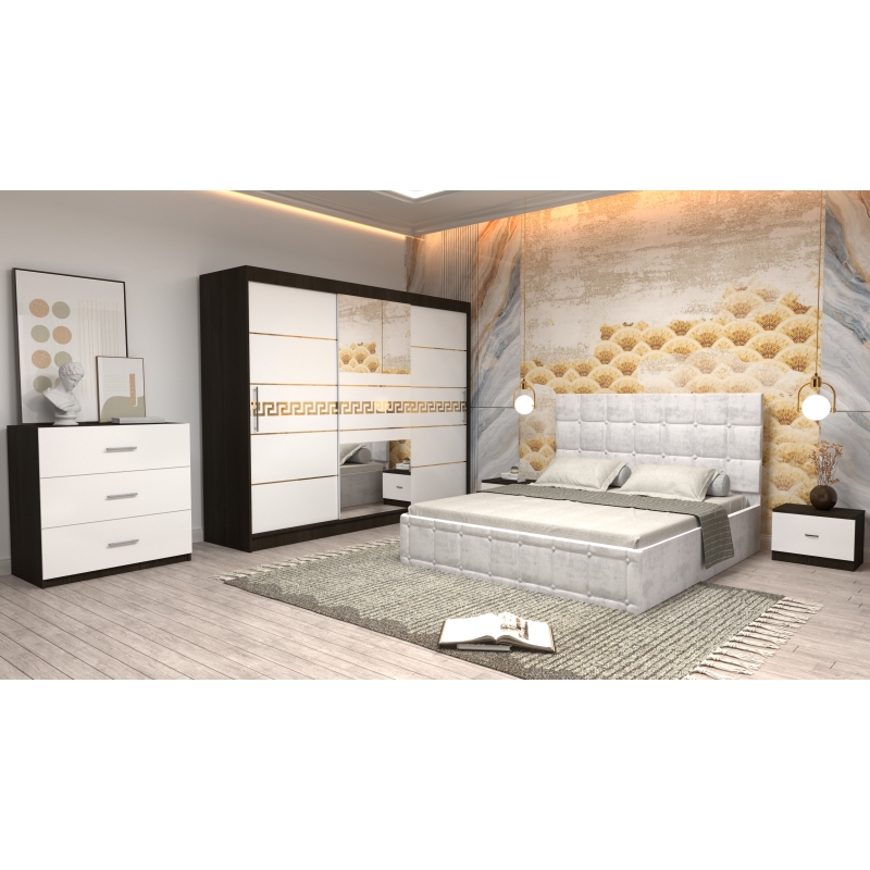 Dormitor Regal cu Pat Tapitat Alb...