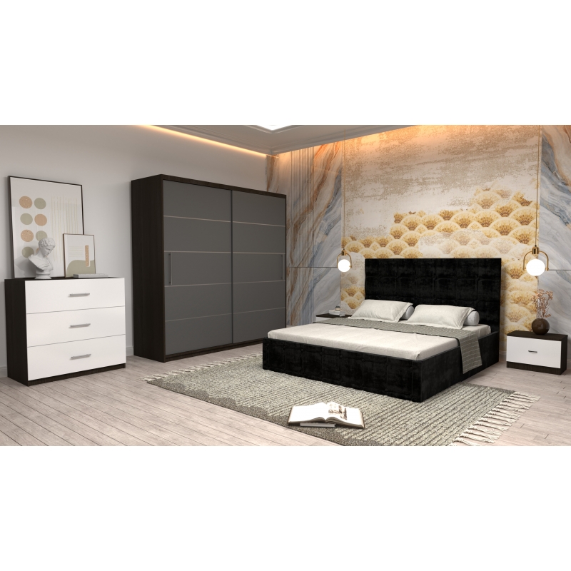 Dormitor Regal cu Pat Tapitat Negru...