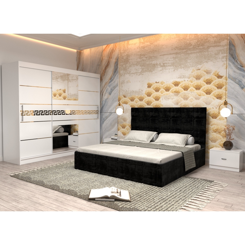 Dormitor Regal cu Pat Tapitat Negru...