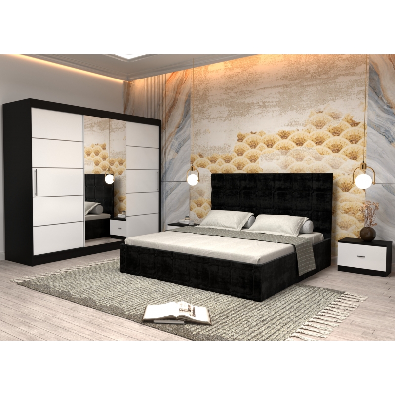 Dormitor Regal cu Pat Tapitat Negru...